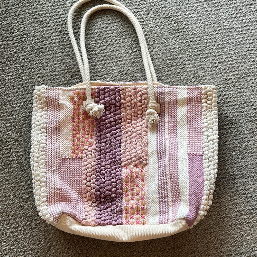 Pink and Cream Woven Tote Bag